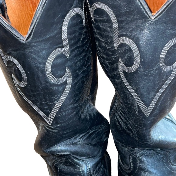 J Chrisholm Men’s Leather Cowboy Boots Black With Stitching Size 12B Made In USA - Picture 10 of 13